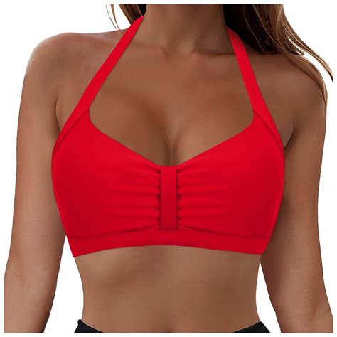 Alcepopk Bikini Tops For Women Triangle Bikini Top Ribbed Push Up Padded Halter String Bathing