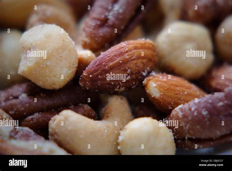selection  mixed salted nuts stock photo alamy