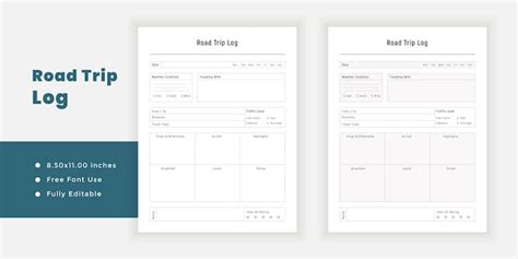 Road Trip Log Tracker Logbuch Journal Und Planer Druckbare Seiten