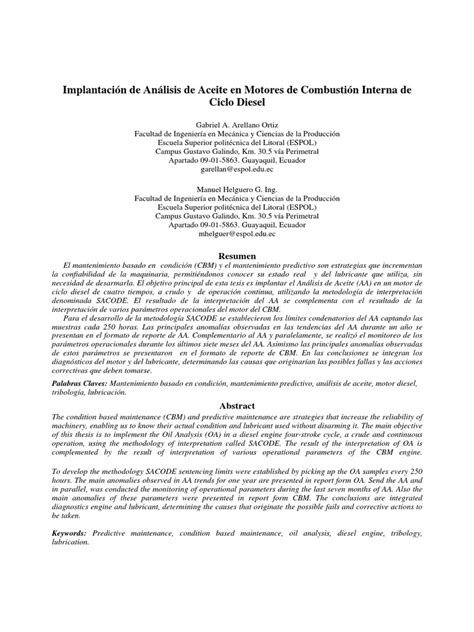 Pdf Implantaci N De An Lisis De Aceite En Motores De Combusti N