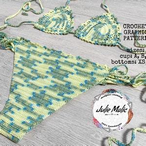Crochet Bikini Set Pdf Pattern And Tutorial Triangle Top Pattern Knit Bikini Pattern Halter Bra