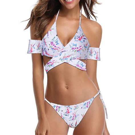 ITFABS Women Sexy Summer Beach Floral Bikini Set Bandage Halter