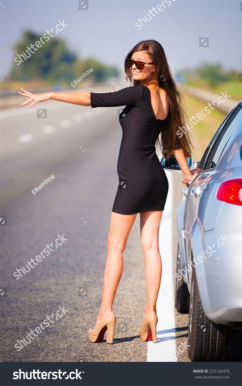 Beautiful Brunette Sexy Woman Black Dress Stock Photo