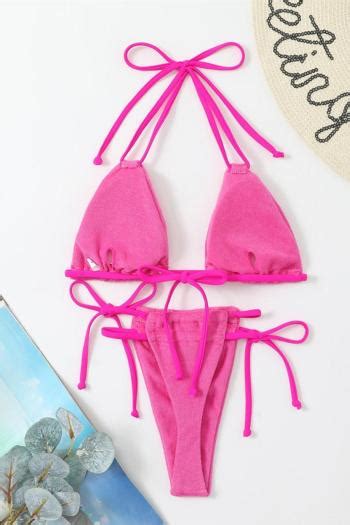 Wholesale Sexy Velvet Fabric Colors Padded Halter Neck Self Tie Triangle Bikini Set Ba