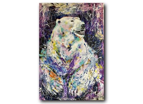 Polar Bear Acrylic Painting Large Colorful Art Work For Animal Etsy