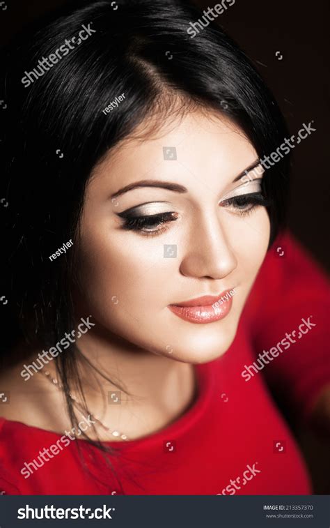 Beautiful Brunette Woman Face Brown Eyes Stock Photo 213357370 Shutterstock