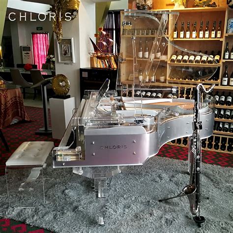 Custom Silver Clear Acrylic Baby Grand Piano With Flight Case Chloris