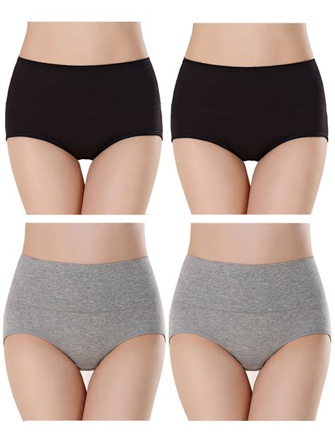 SAYFUT Women S Cotton Underwear High Waist Full Coverage Brief Panties Multi Pack 4 Grey Nude