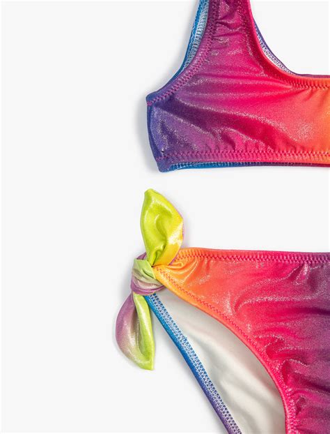 Pembe Kız Çocuk Bikini Takımı Parlak Çok Renkli Parça SKG BM Koton