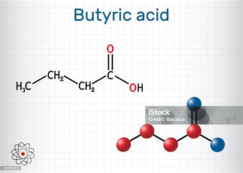 Acido Butanoico - Ilustración de Acido Butírico Molécula De Ácido Butanoico Los Butiratos ...