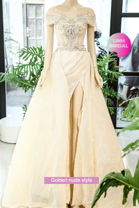 Dazzling Light Ivory Or Golden Nude Split Thigh Mermaid Wedding Dress With Glitter Tulle And