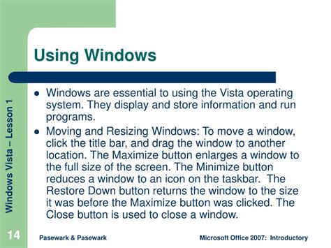 windows vista lesson  windows vista basics powerpoint