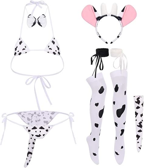 ABAFIP Women Kawaii Cow Costume Maid Anime Cosplay Bikini Swimsuit Lingerie Bodysuit Monokini