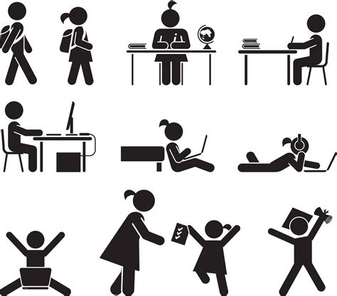 School Days Pictogram Icon Set School Children Stock Image