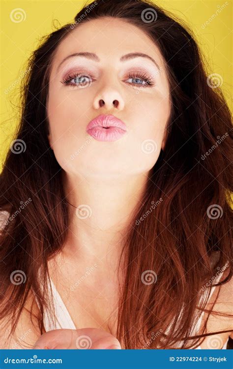 Brunette Blowing A Kiss Stock Photo Image Of Lady Sensual