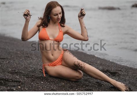 Beautiful Woman Orange Bikini On Beach Stock Photo 505752997 Shutterstock