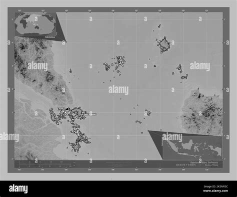Kepulauan Riau Province Of Indonesia Grayscale Elevation Map With
