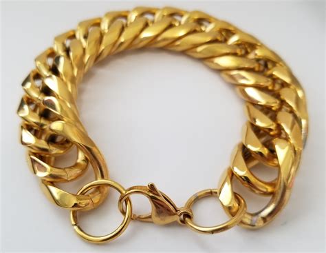 Heavy 22mm 18k Yellow Gold Plated 316L Stanless Steel Curb Bracelet