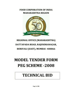 Fillable Online Fci Gov Model Tender Bformb Peg Scheme Technical