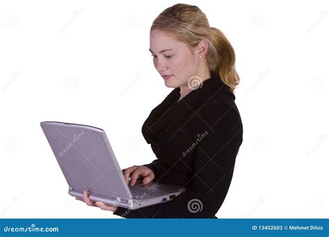 Beautiful Girl Holding A Laptop Stock Image Image Of Girl Modern 13452603