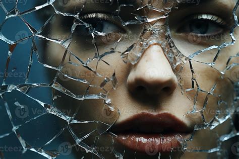 AI generated A cracked mirror reflecting distorted images, portraying