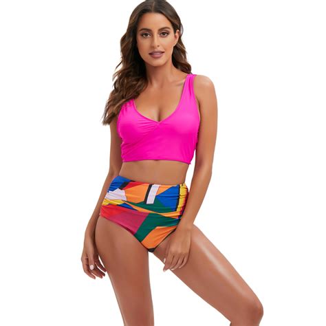 Hiworld Women One Piece Swimsuit Fresh And Sexy Lingerie Bikini High Waisted Color Blocked