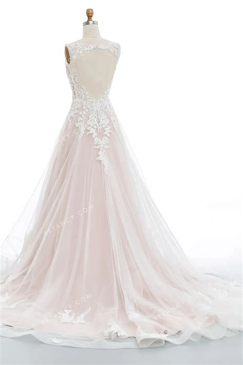 Elaborate Embroidered Lace Pink Nude Wedding Dress BETANCY