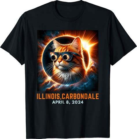 Total Solar Eclipse Carbondale Illinois 2024 Cat Wearing T Shirt S 6XL