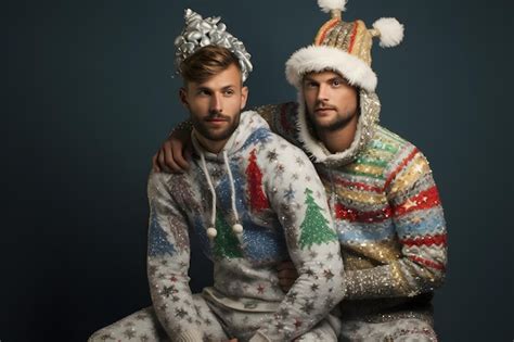 Couple Gay Habillé Pour Noël Concept D amour Homosexuel Célébration De
