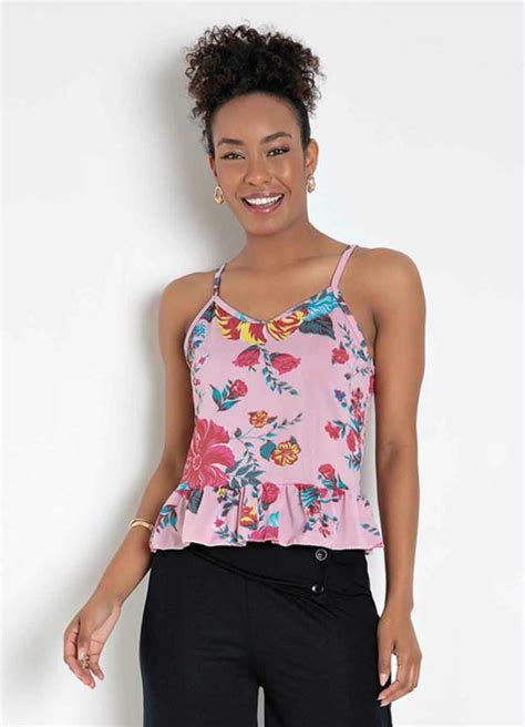 Blusa Floral Rosa Babado Na Barra Queima De Estoque