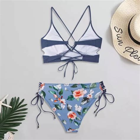 Traje De Ba O Sexy Bikini Estampado Floral Terciopelo Meses Sin Intereses