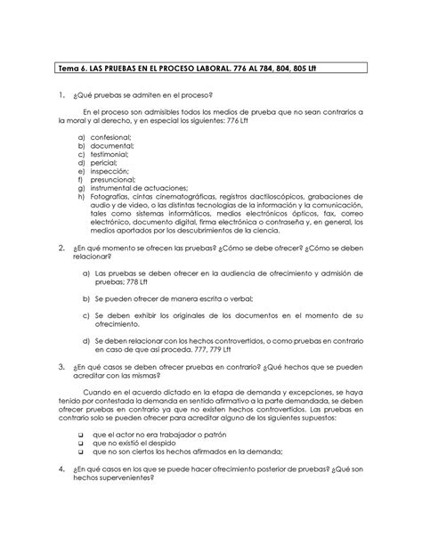 Las Pruebas En Los Juicios Laborales Tema Las Pruebas En El Proceso