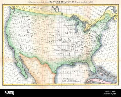 9 1870 Us Coast Survey Map Showing Magnetic Declination In The United States Geographicus