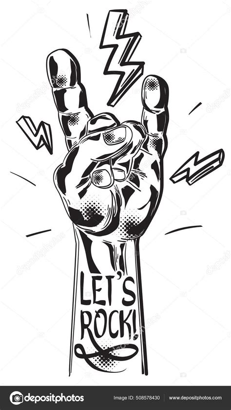 Lets Rock Black White Heavy Metal Hand Gesture Stock Vector By ©alex