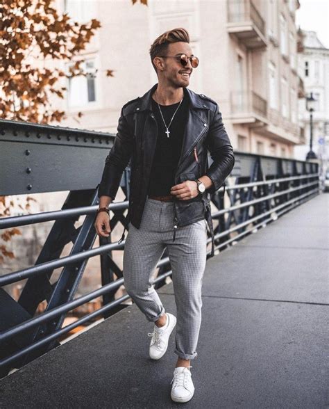 Outfit Masculino Com Jaqueta De Couro Perfecto Moda Outono Masculina