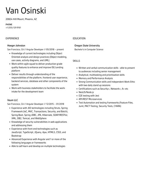 Angular Developer Resume Samples Velvet Jobs