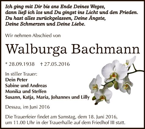 Traueranzeigen Von Walburga Bachmann Abschied Nehmen De