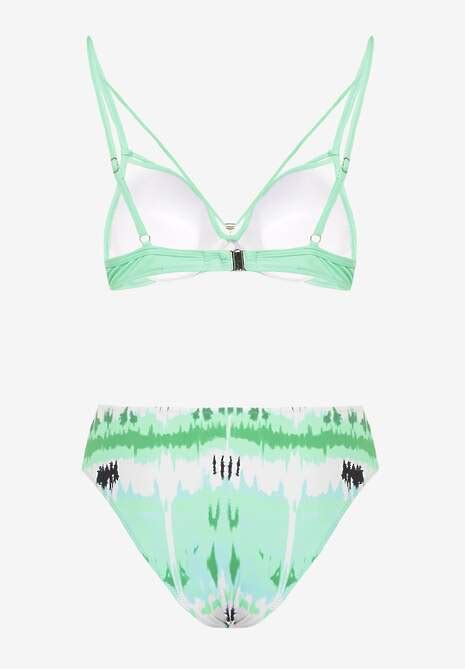 Ciemnozielone Bikini Majtki Figi I Biustonosz Push Up Ozdobiony Paskami Wiobella Renee