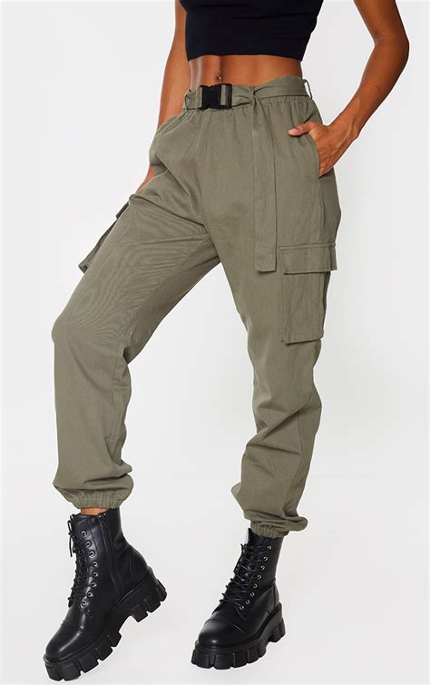 Khaki Buckle Detail Cargo Trouser Trousers Prettylittlething Usa