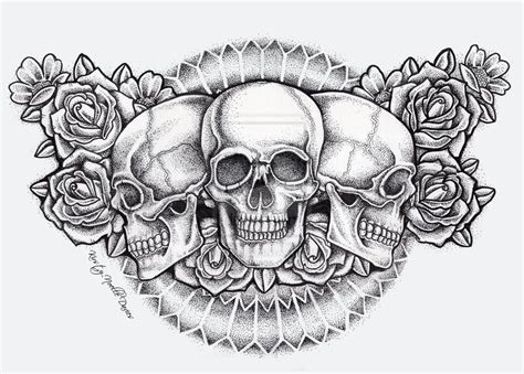 Skull And Rose Chest Tattoos