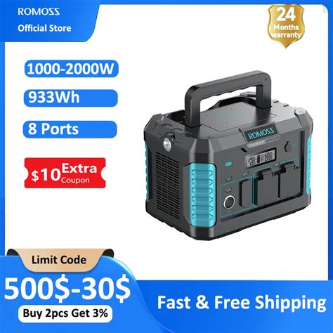 ROMOSS 1000W - 2000W портативная электростанция 933Wh 220V AC розетка ...