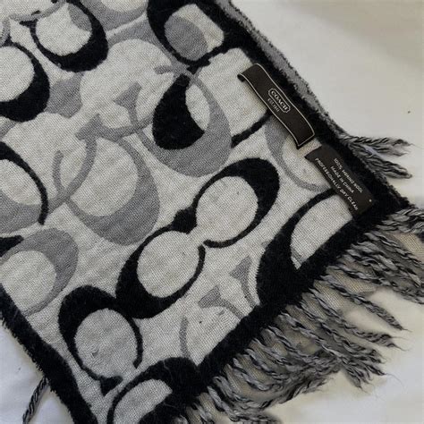 Coach Women S Black And Grey Scarf Wraps Depop