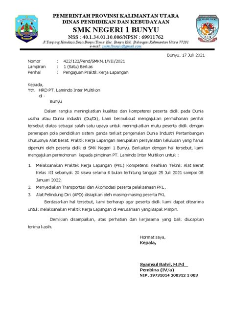 Contoh Surat Permohonan Pkl Pdf