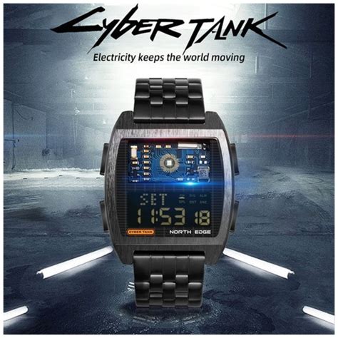 NORTH EDGE CYBERTANK CYBER TANK Digital Watch Retro Wateproof 50M ...