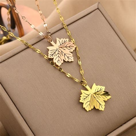 Neck Chain Womens Maple Leaf Titanium Necklace Women Maple Leaf