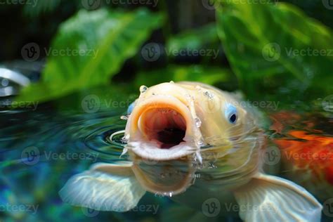 stunning close    koi fish   water  mouth open
