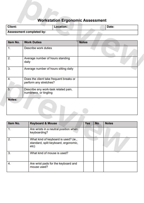 Ergonomic Workstation Assessment Template Occupational Therapy