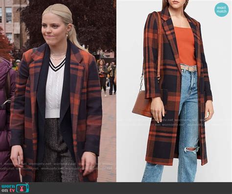 WornOnTV Leightons navy and orange plaid coat on The Sex Lives of College Girls Reneé Rapp