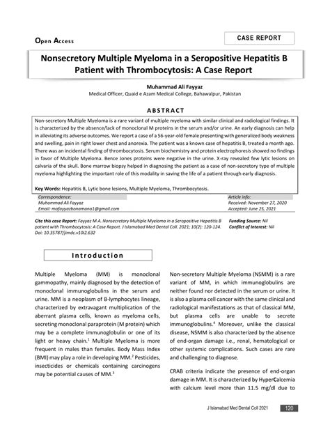 PDF Nonsecretory Multiple Myeloma In A Seropositive Hepatitis B