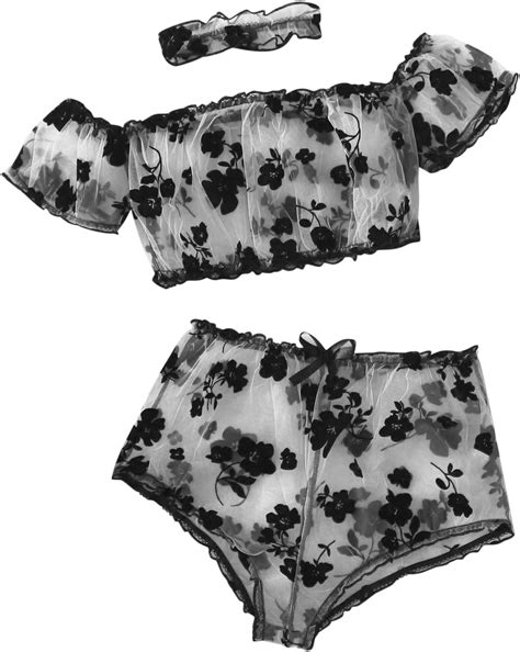 Amazon Lilosy Sexy Ruffle Mesh Sheer Embroidered Floral Lingerie Set Cute Naughty Women